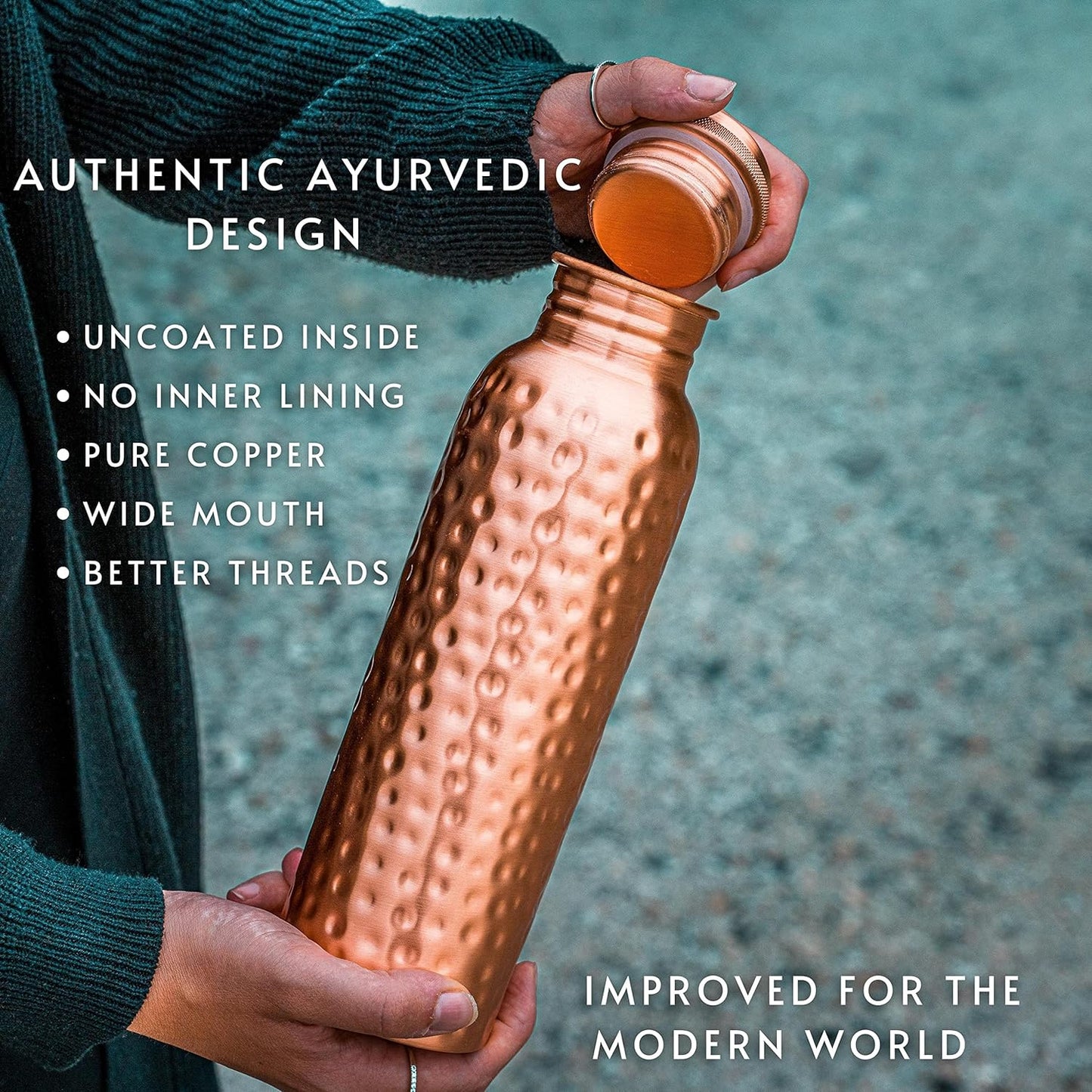 Handcrafted Pure Copper Water Bottle – 1L Ayurvedic Wellness Vessel (Hammered Finish)