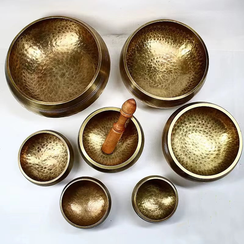 Nepal Handmade Tibet Buddha Sound Bowl with Leather Stick Yoga Meditation Chanting Brass Chime Handicraft Tibetan Singing Bowl