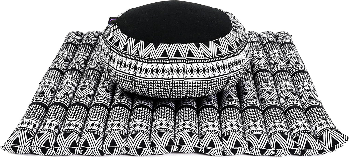 Meditation Cushion Set — Zafu & Roll-Up Zabuton with Kapok Fill