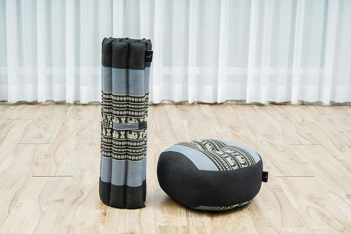 Compact Meditation Cushion Set — Small Zafu & Roll-Up Zabuton with Kapok Fill