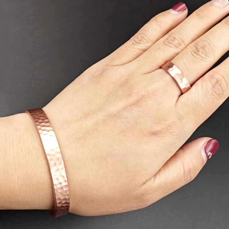 Pure Copper Bracelet & Ring Set – Handcrafted & Adjustable