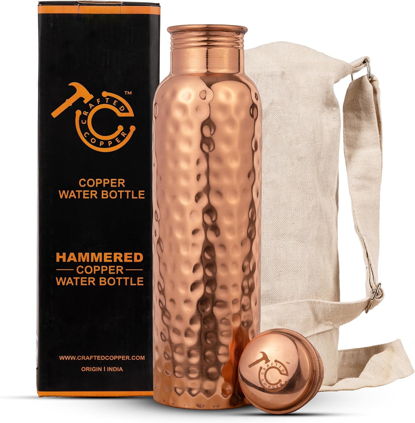Pure Copper Water Bottle – 34oz Honeycomb Ayurvedic Vessel with Carry Pouch