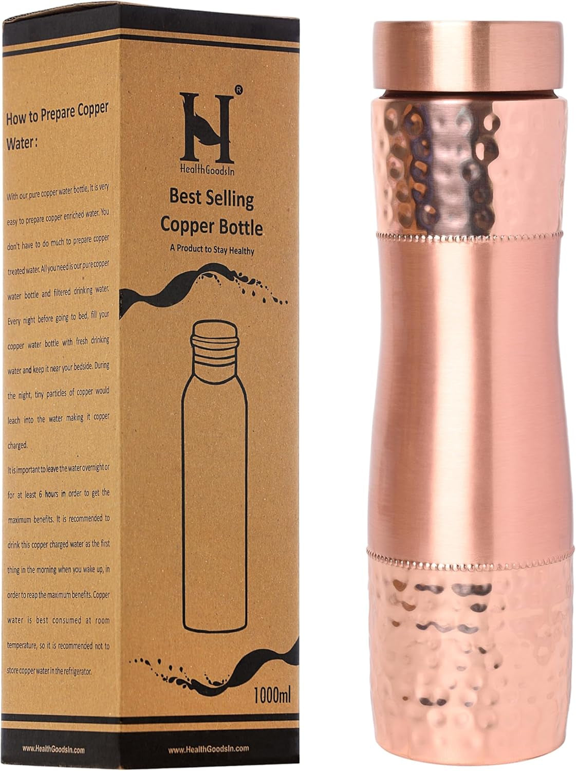 Pure Copper Water Bottle – 34oz Wide Mouth Ayurvedic Vessel (7 Chakras Design)