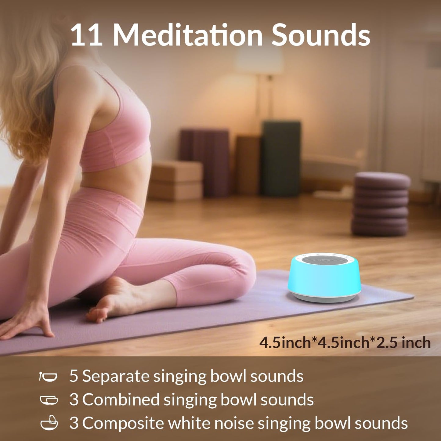 Tibetan Singing Bowls Sound Machine — 11 Healing Tones with Night Light & Timer