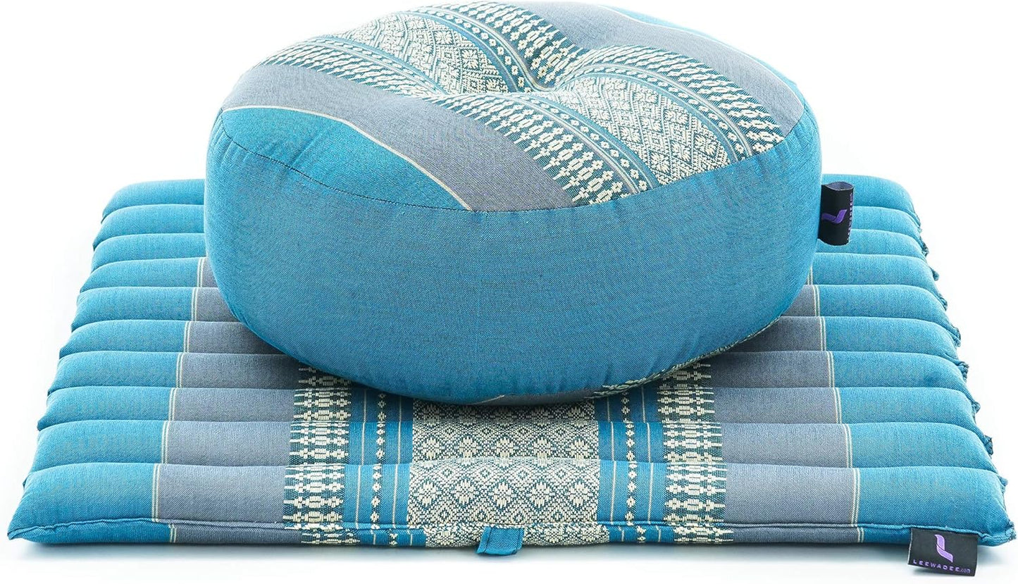 Compact Meditation Cushion Set — Small Zafu & Roll-Up Zabuton with Kapok Fill