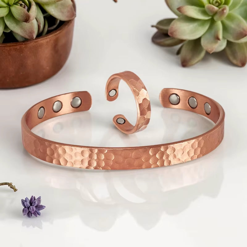 Pure Copper Bracelet & Ring Set – Handcrafted & Adjustable