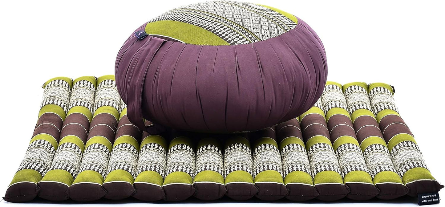 Meditation Cushion Set — Zafu & Roll-Up Zabuton with Kapok Fill