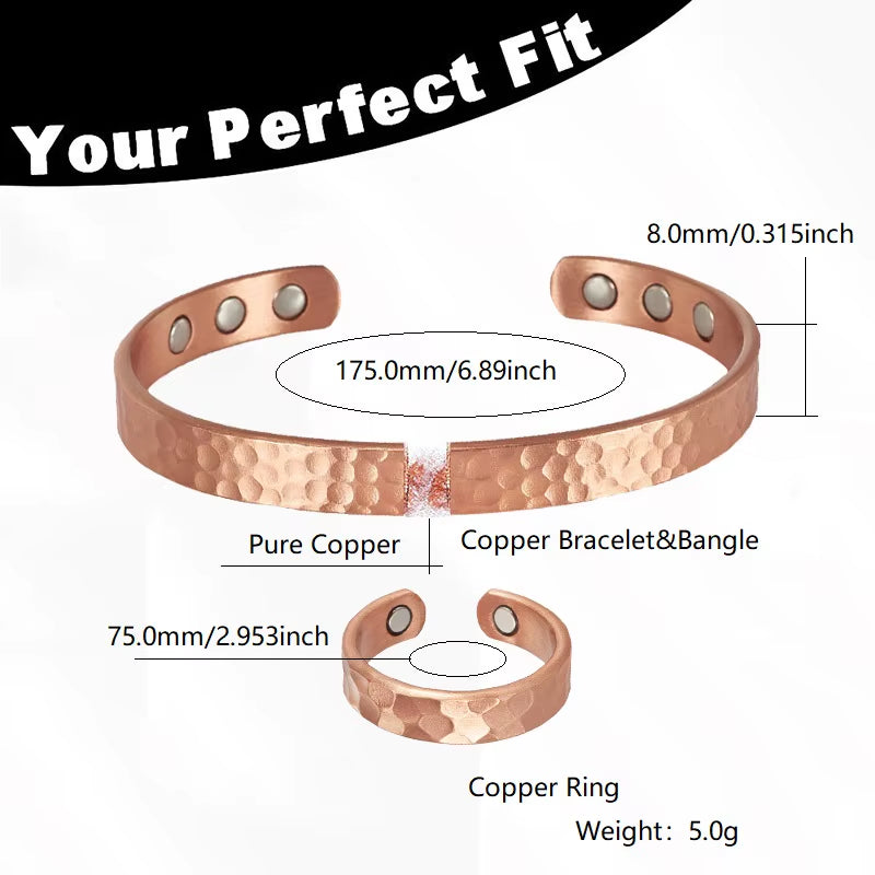 Pure Copper Bracelet & Ring Set – Handcrafted & Adjustable