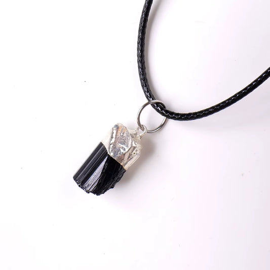Black Tourmaline Pillar Pendant – Raw Crystal Necklace with Aura Edging Protection