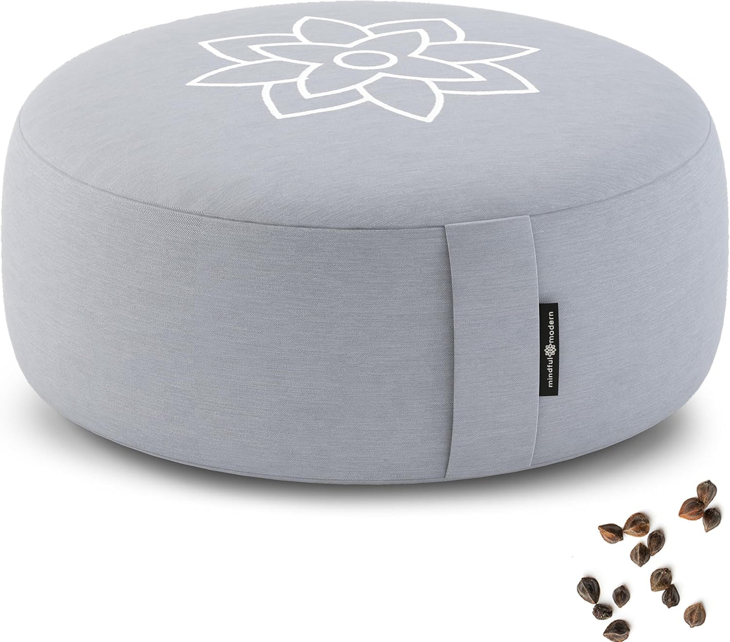 Mindful & Modern Large Meditation Cushion — Crescent Zafu with Buckwheat Fill