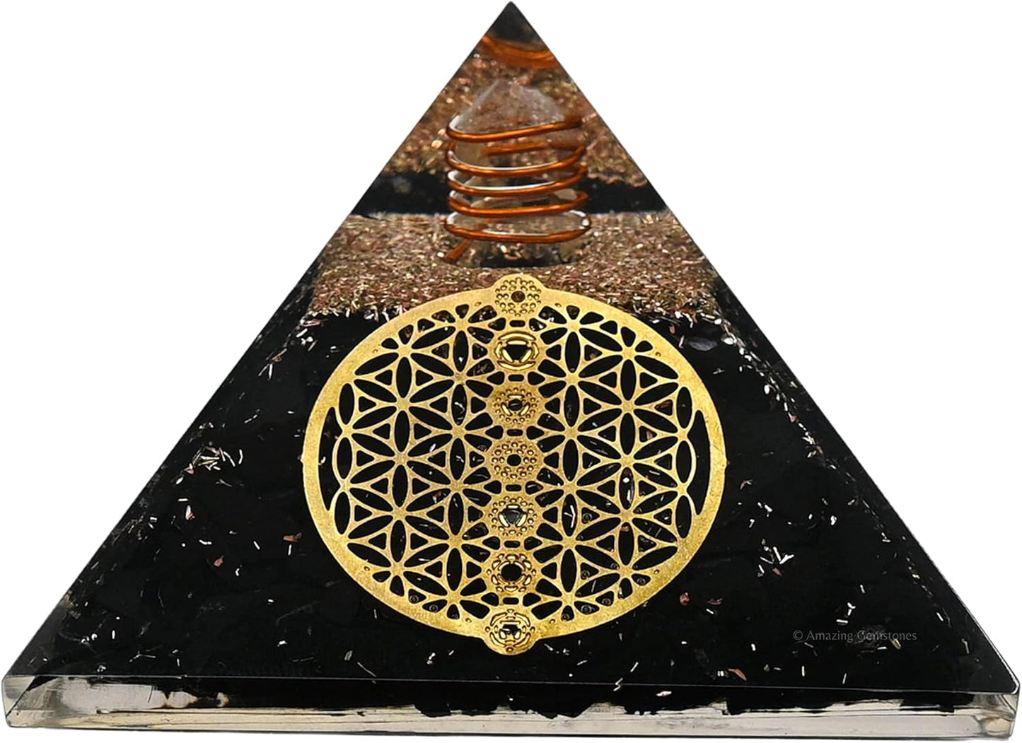 Black Tourmaline Orgone Pyramid – Lotus Flower of Life Energy Generator for Protection & Healing
