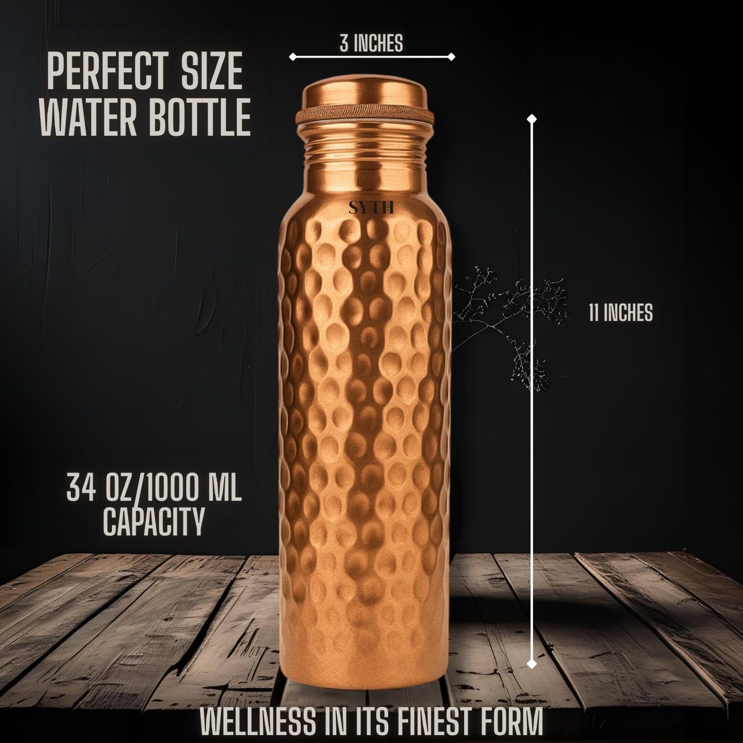 Luxury 100% Pure Copper Water Bottle - 34 OZ – |BPA Free| Ayurvedic Copper Drinking Bottle for Women and Men – | Lab-Tested, Heavy Duty & Leak-Proof | Copper Vessel (Luxury Gift Box Included)