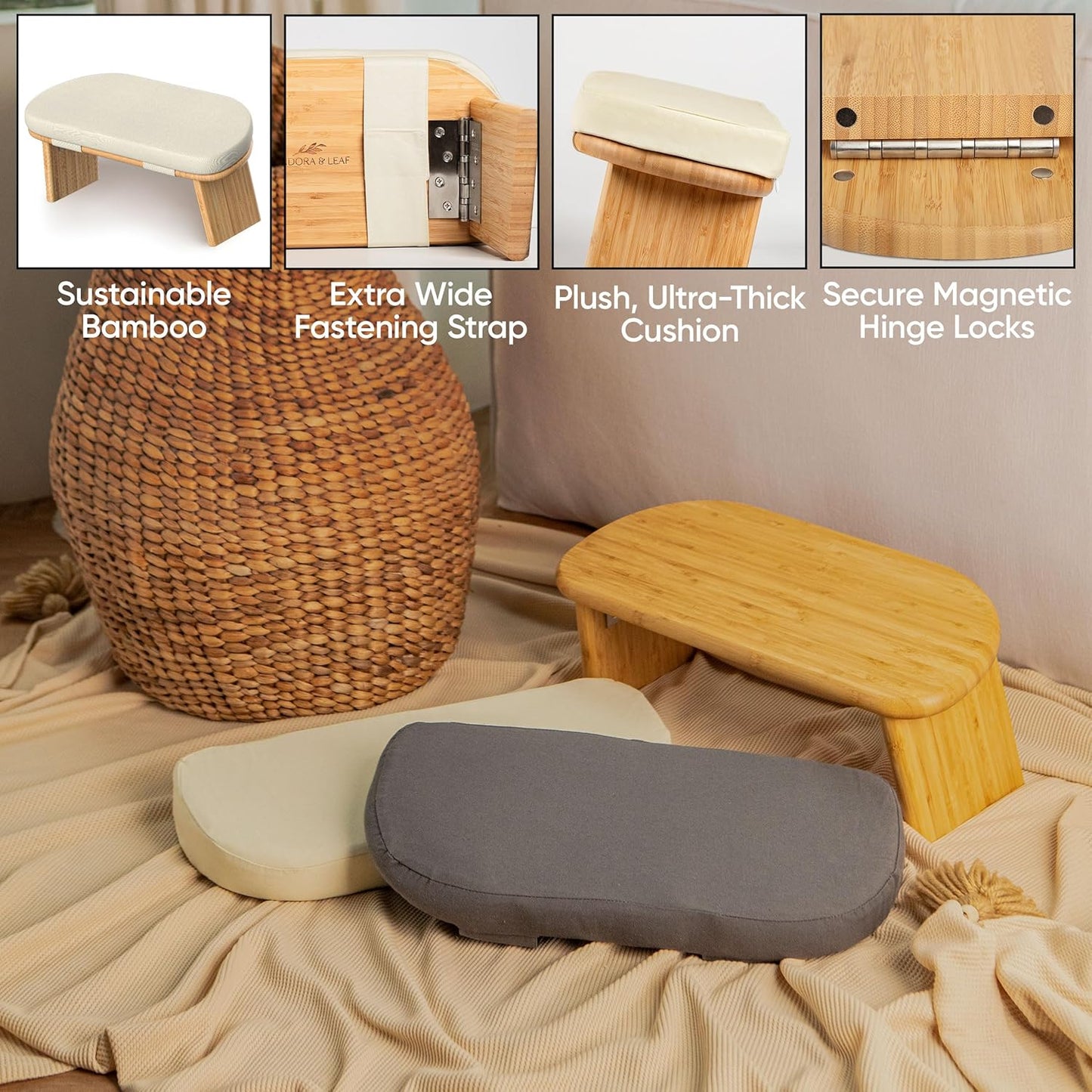 Portable Bamboo Meditation Bench — Ergonomic Seiza Chair with Cushion