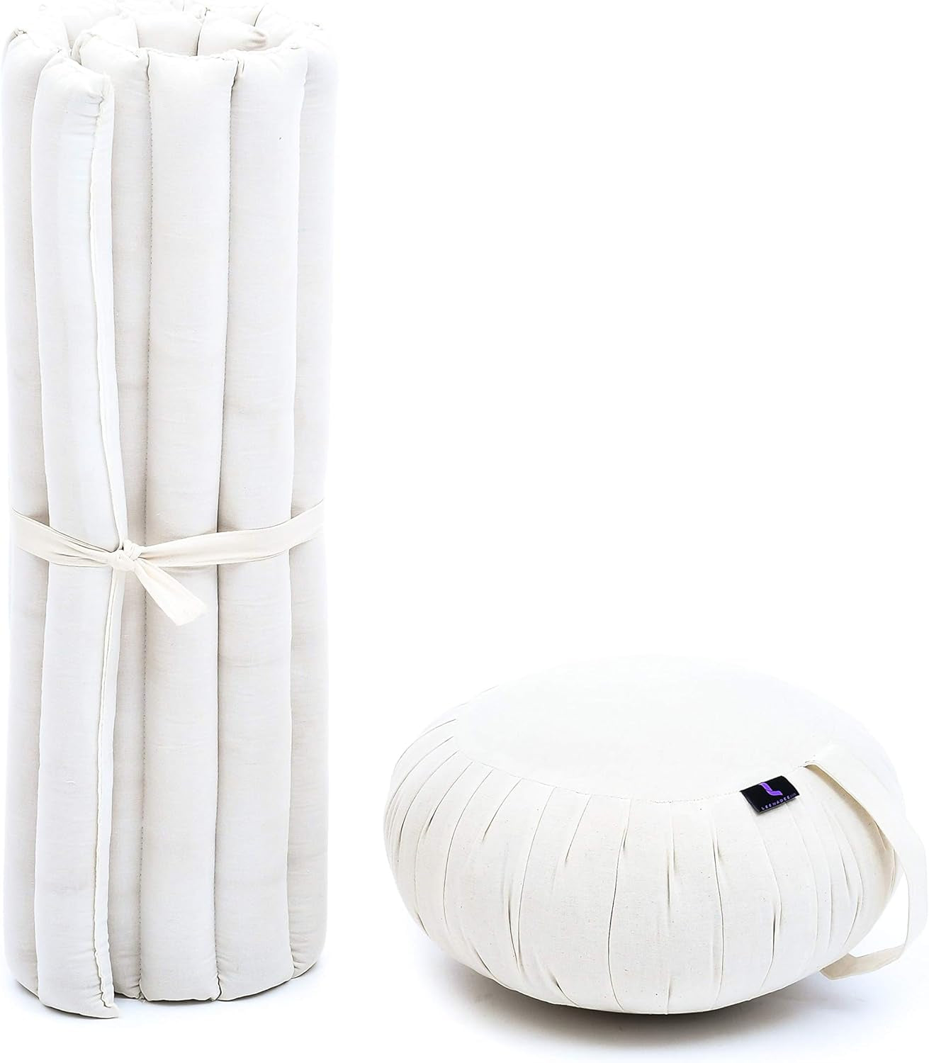Meditation Cushion Set — Zafu & Roll-Up Zabuton with Kapok Fill