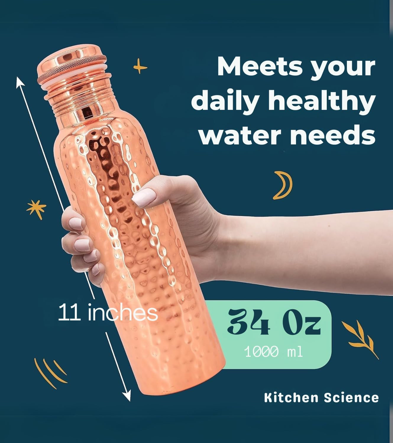 Pure Copper Water Bottle (34oz / 1000ml) with Canvas Carry Bag – Handmade Hammered, Leak-Proof & Eco-Friendly