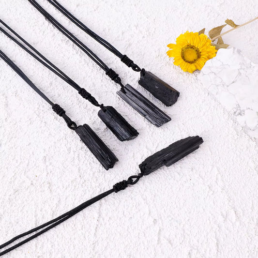 Raw Black Tourmaline Crystal Pendant – EMF Protection & Energy Shielding Necklace