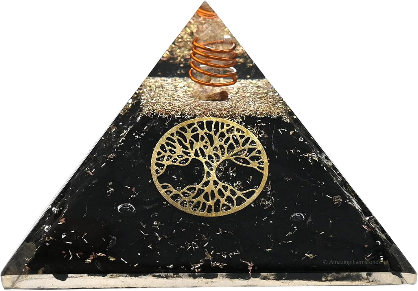 Black Tourmaline Orgone Pyramid – Lotus Flower of Life Energy Generator for Protection & Healing
