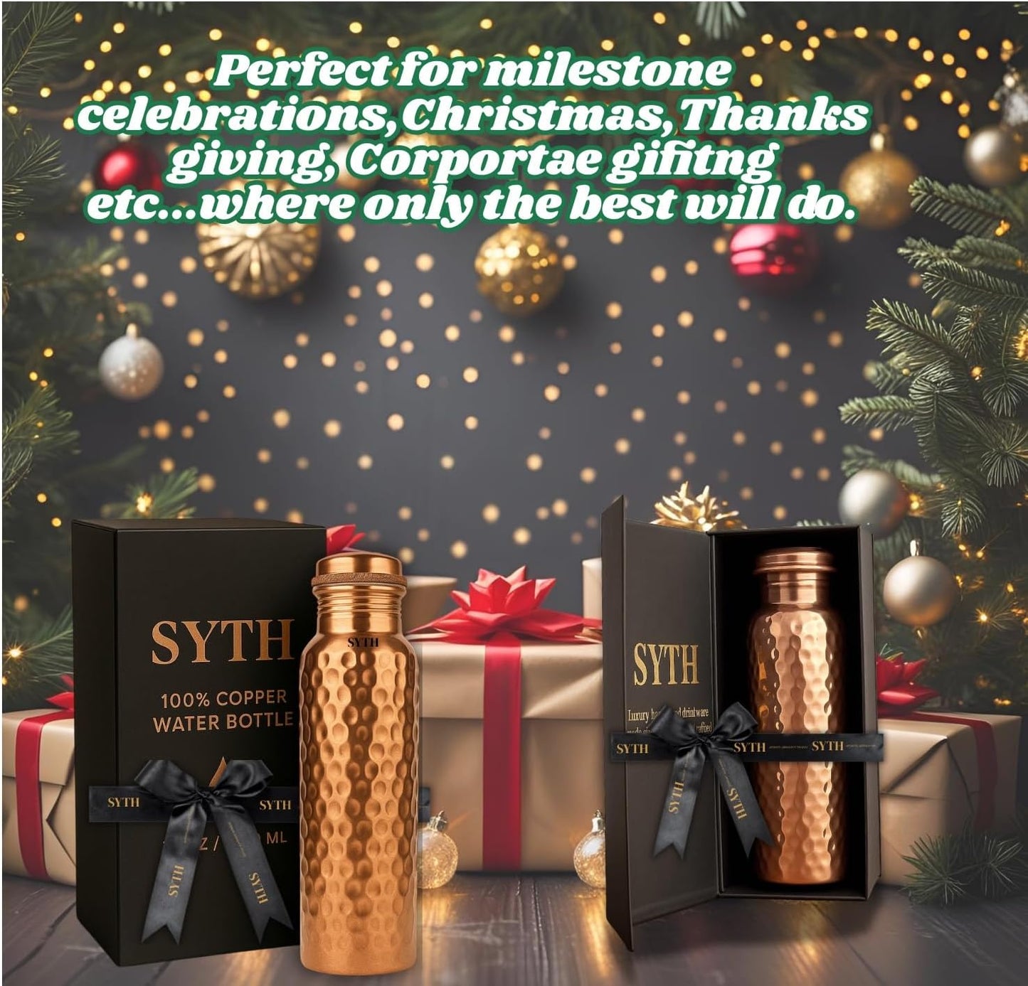 Luxury 100% Pure Copper Water Bottle - 34 OZ – |BPA Free| Ayurvedic Copper Drinking Bottle for Women and Men – | Lab-Tested, Heavy Duty & Leak-Proof | Copper Vessel (Luxury Gift Box Included)