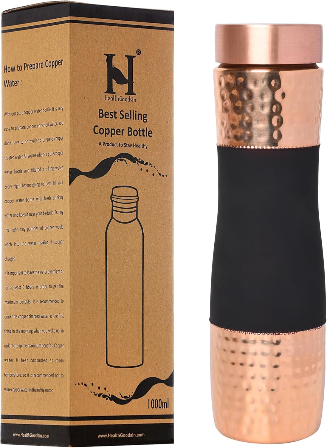 Pure Copper Water Bottle – 34oz Wide Mouth Ayurvedic Vessel (7 Chakras Design)
