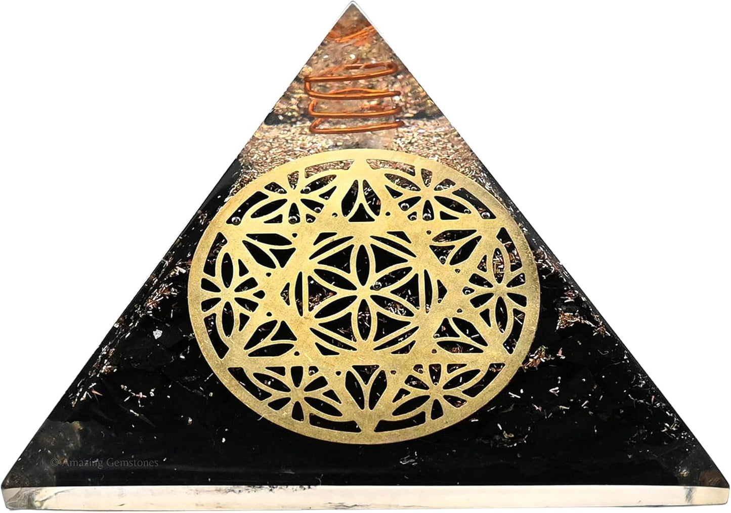 Black Tourmaline Orgone Pyramid – Lotus Flower of Life Energy Generator for Protection & Healing