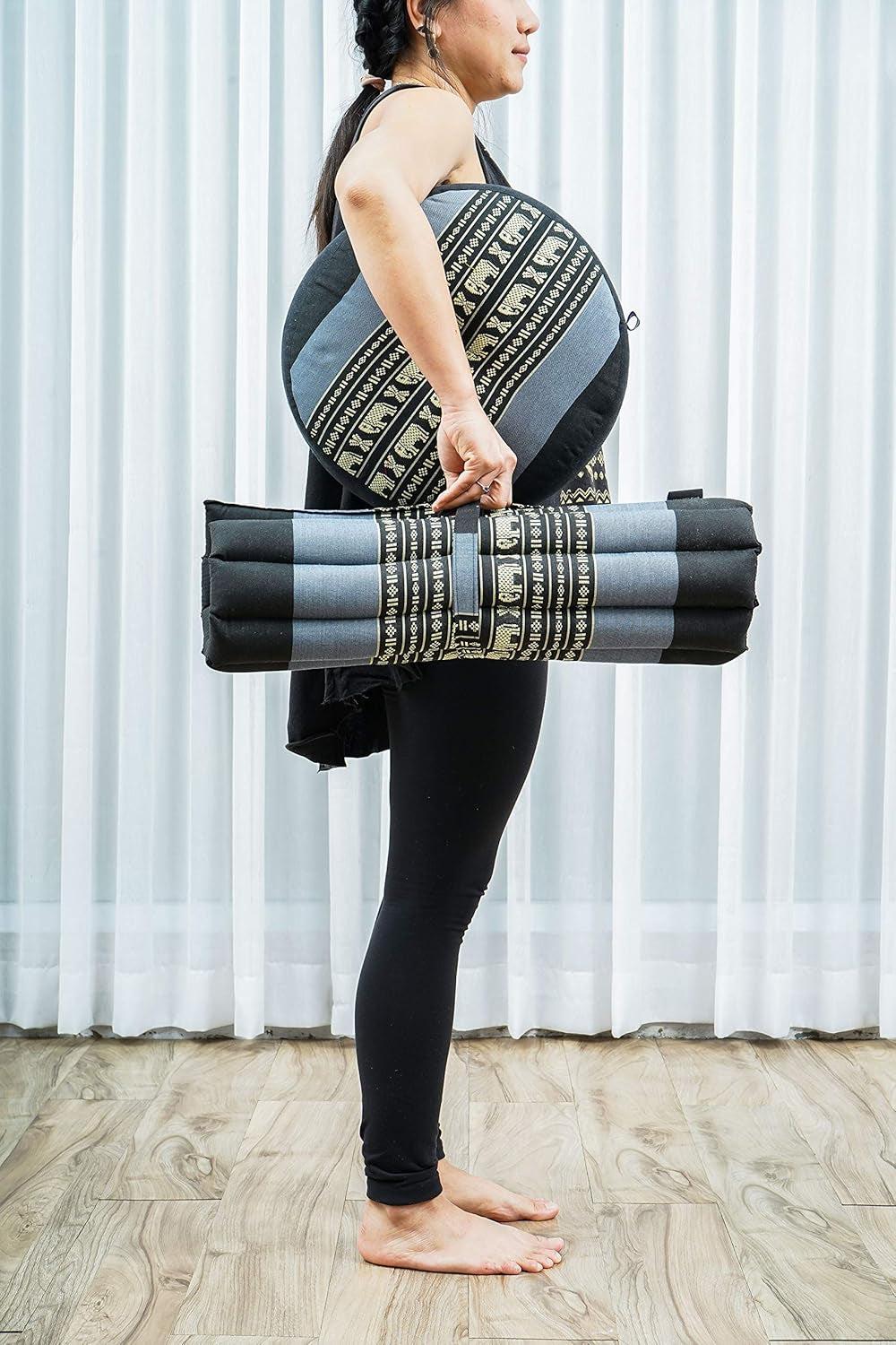 Compact Meditation Cushion Set — Small Zafu & Roll-Up Zabuton with Kapok Fill