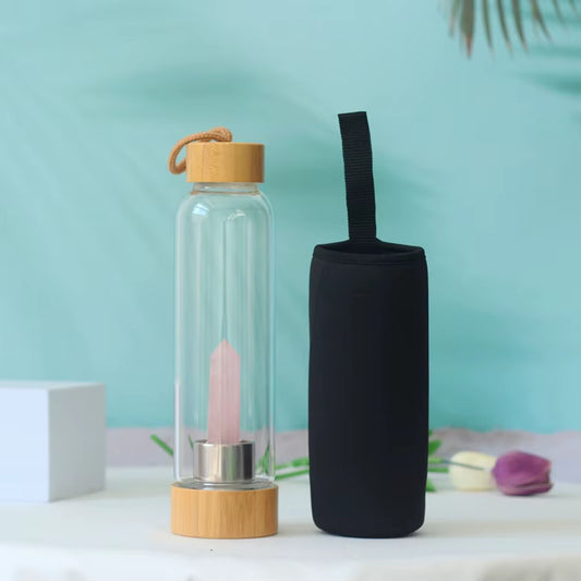 Water Bottle Natural Crystal Stone Diamond Point Healing Obelisk Wand Healing Elixir Quartz Crystal Gem Colors Rope Gemstone Cup