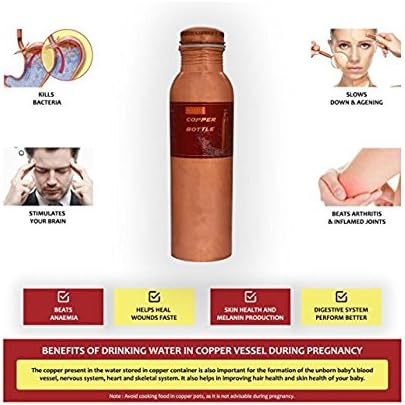 Pure Copper Water Bottle 1000ml – Ayurvedic Leak Proof Design with Lacquer Coating for Health & Wellbeing