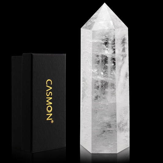 Large Clear Quartz Healing Crystal Wand – 4" Obelisk Tower