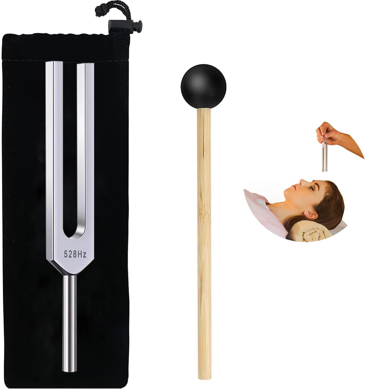 528 Hz Healing Tuning Fork Set with Reflex Hammer