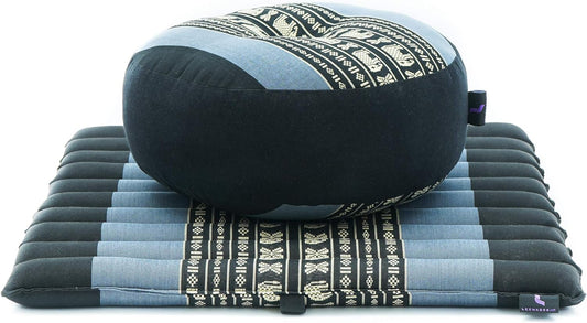 Compact Meditation Cushion Set — Small Zafu & Roll-Up Zabuton with Kapok Fill