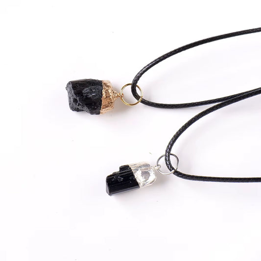 Black Tourmaline Pillar Pendant – Raw Crystal Necklace with Aura Edging Protection