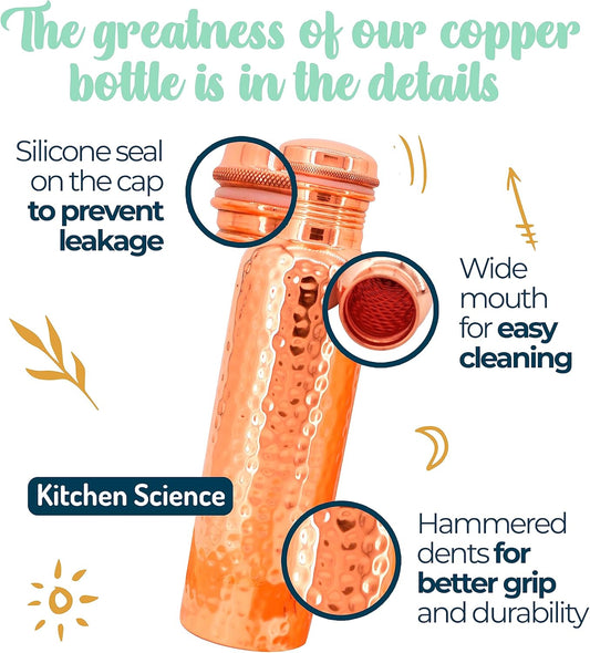Pure Copper Water Bottle (34oz / 1000ml) with Canvas Carry Bag β Handmade Hammered, Leak-Proof & Eco-Friendly