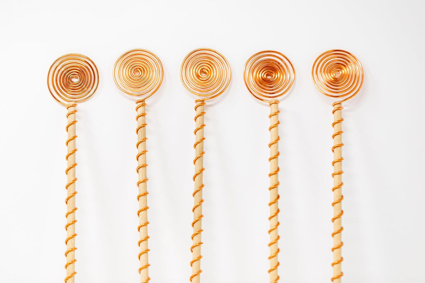 Electroculture Garden Antennas – 12" Copper & Wood Sun Spiral Stakes (5 Pack)