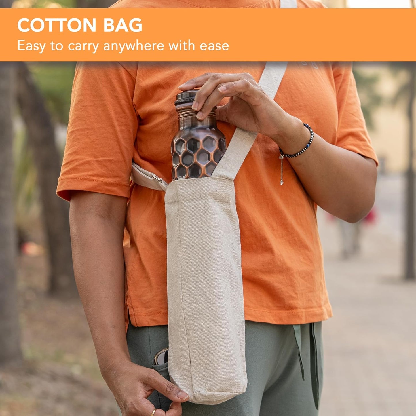 Pure Copper Water Bottle – 34oz Honeycomb Ayurvedic Vessel with Carry Pouch