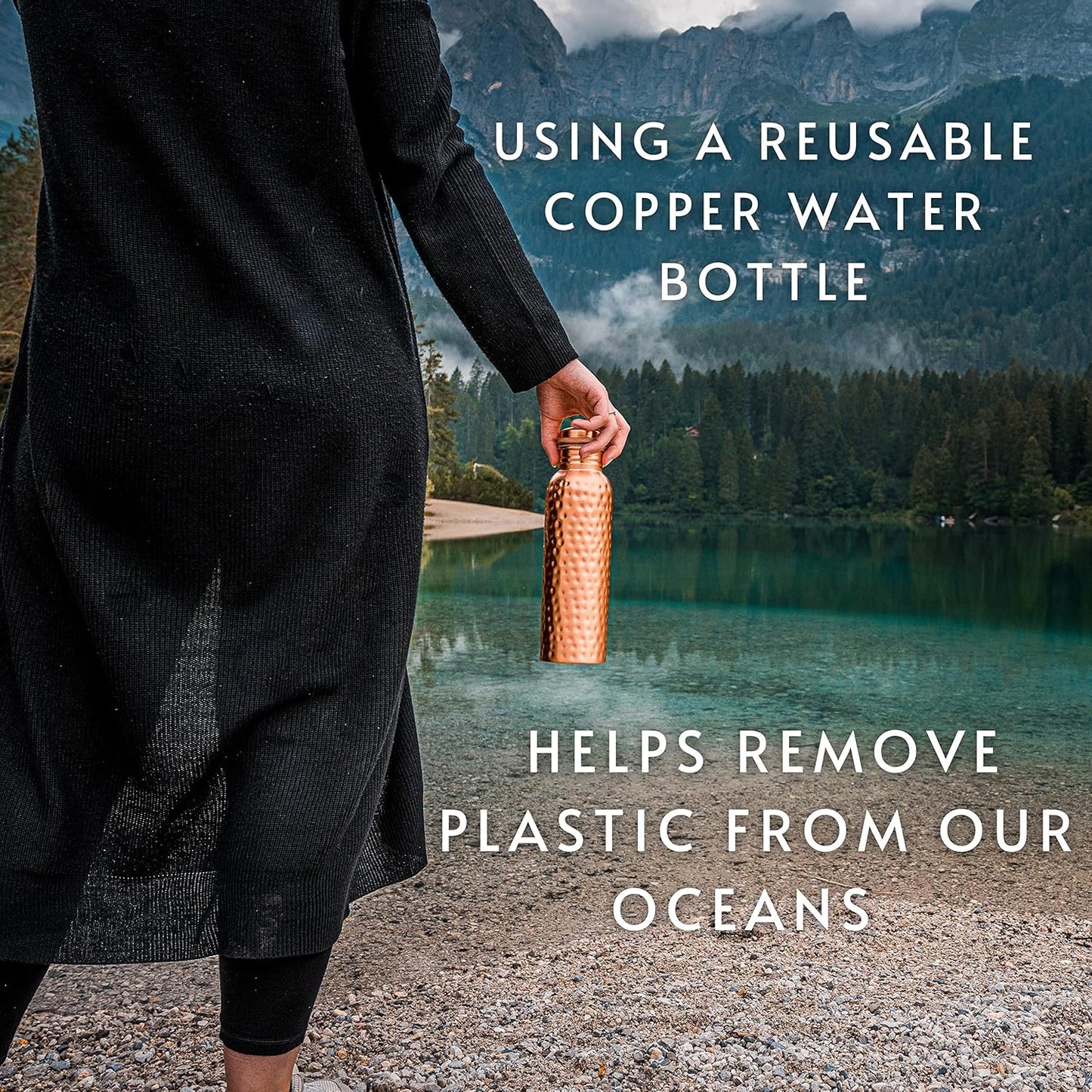 Handcrafted Pure Copper Water Bottle – 1L Ayurvedic Wellness Vessel (Hammered Finish)