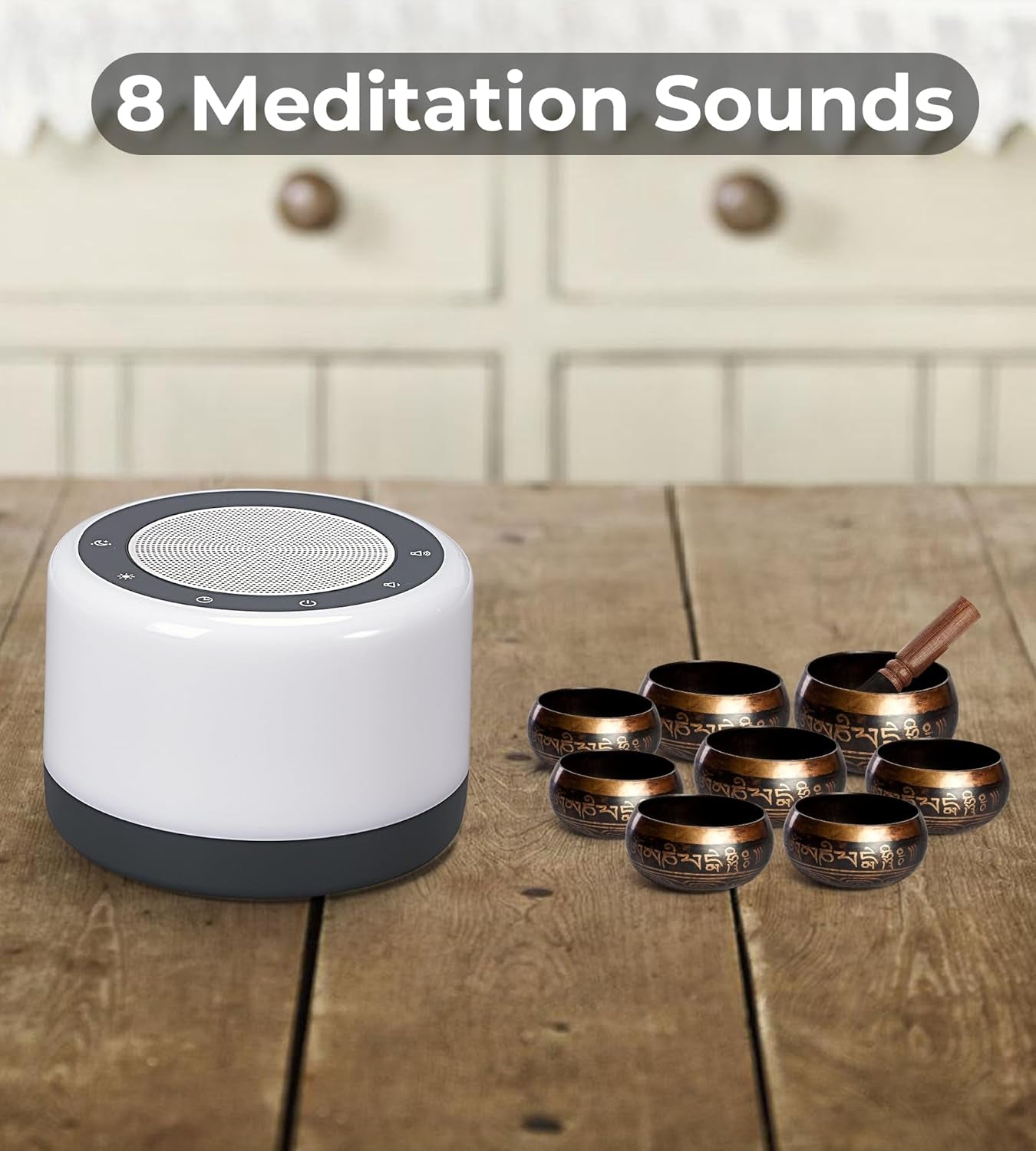 Tibetan Meditation Singing Bowls Machine — 8 Authentic Sounds with Light & Timer