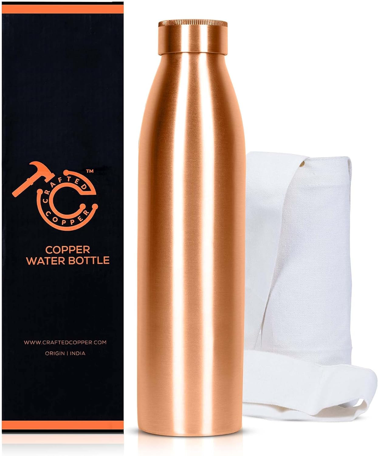 Pure Copper Water Bottle – 34oz Honeycomb Ayurvedic Vessel with Carry Pouch