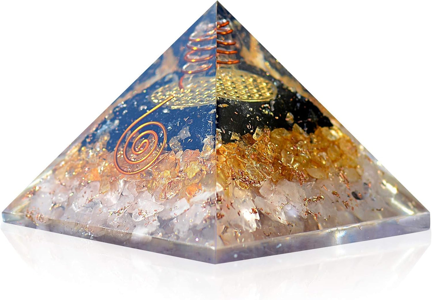 Orgone Iron Will Pyramid — Tiger Eye, Sunstone & Amethyst Energy Generator