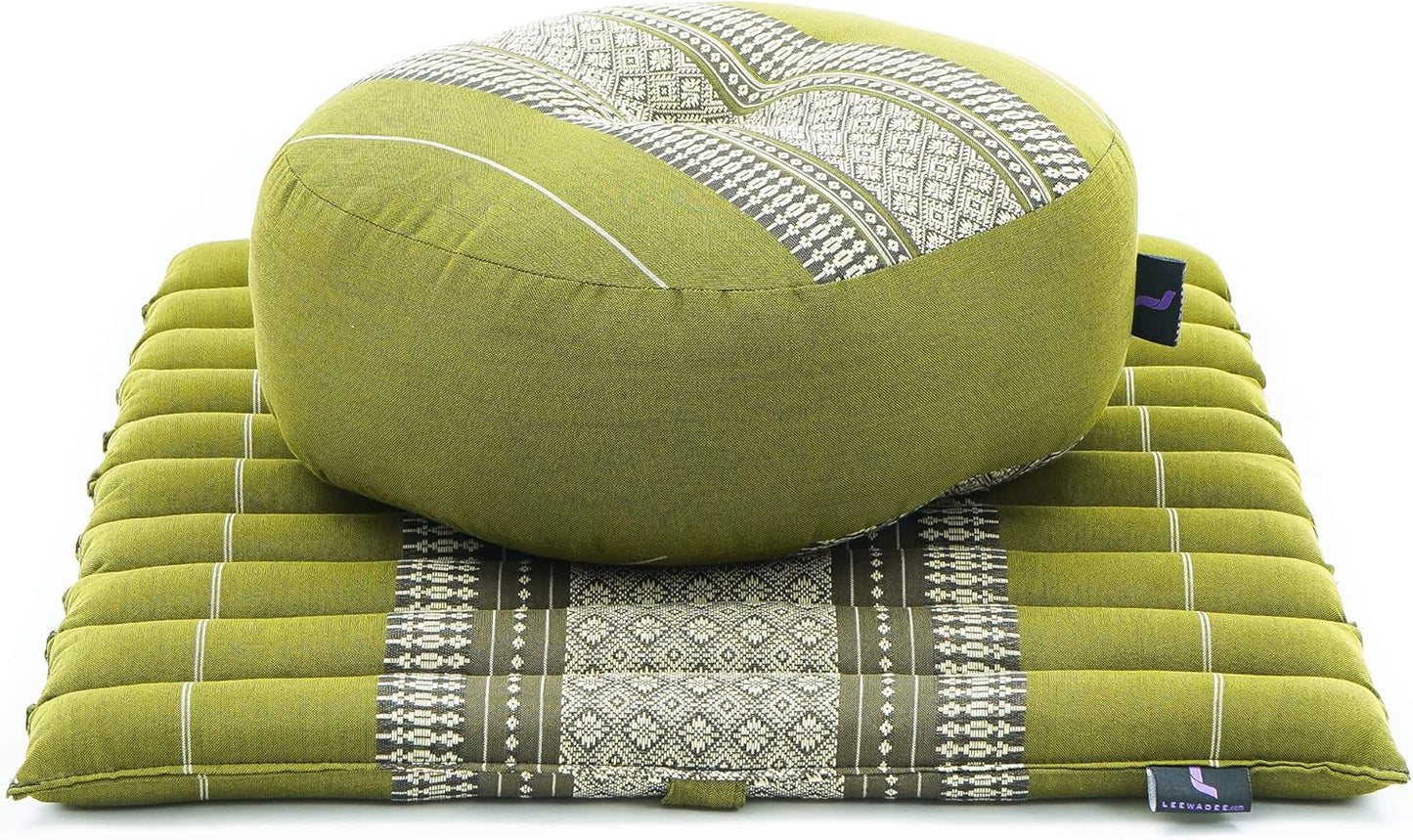 Compact Meditation Cushion Set — Small Zafu & Roll-Up Zabuton with Kapok Fill