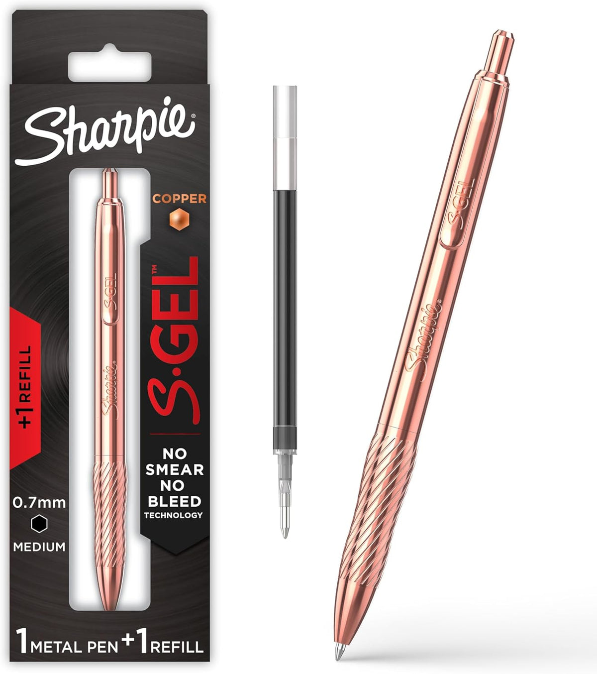 Sharpie S-Gel Copper Metal Pens — 0.7 mm Black Ink | 2 Pens + 2 Refills
