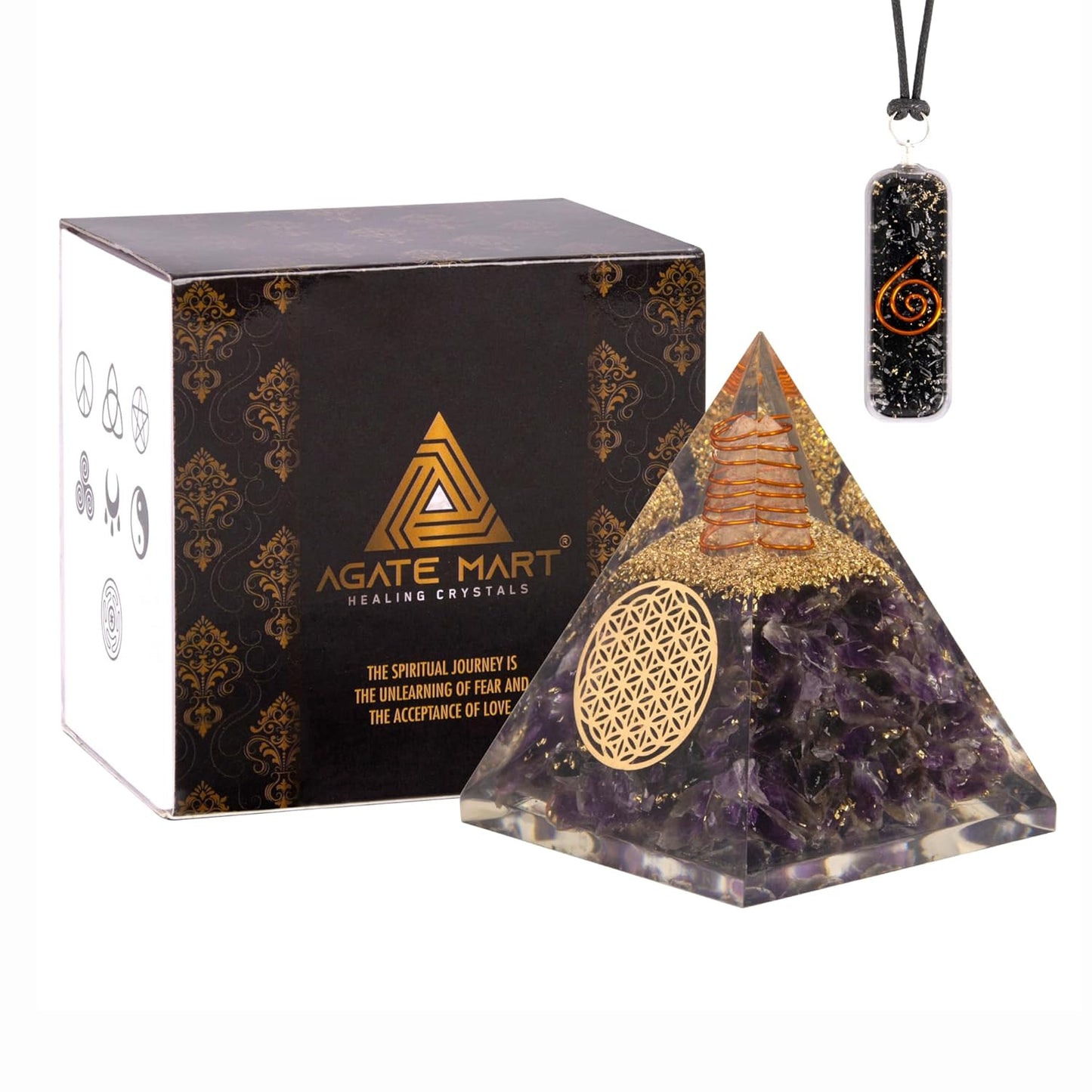 Black Tourmaline Orgonite Pyramid & Pendant Set – Energy Cleansing & Protection