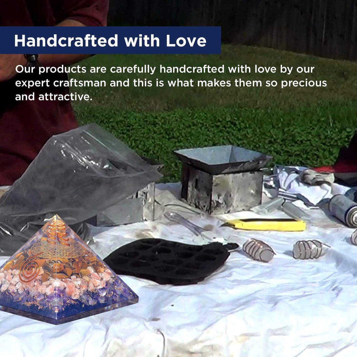 Orgone Iron Will Pyramid — Tiger Eye, Sunstone & Amethyst Energy Generator