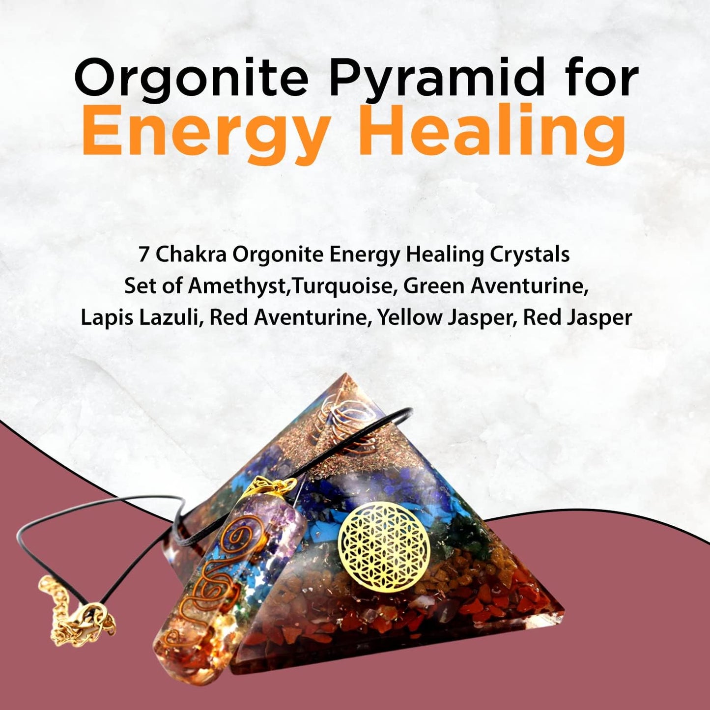Seven Chakra Orgone Pyramid Set β Energy Healing & Protection Kit with Chakra Necklace