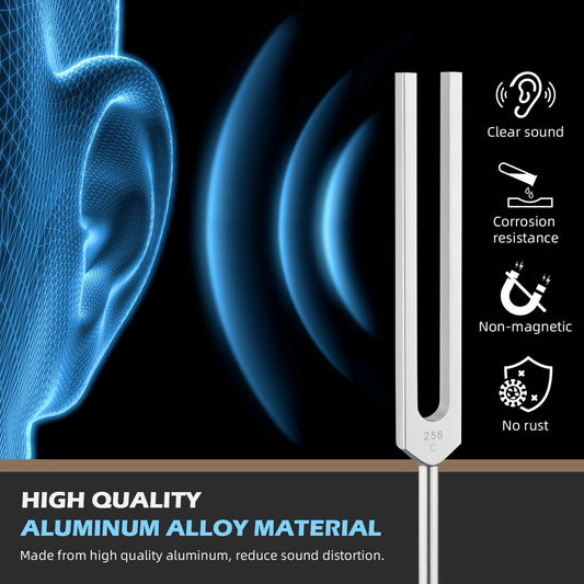 Healing Tuning Fork Set β 128Hz, 136.1Hz, 256Hz & 384Hz with Activators & Vegan Leather Pouch