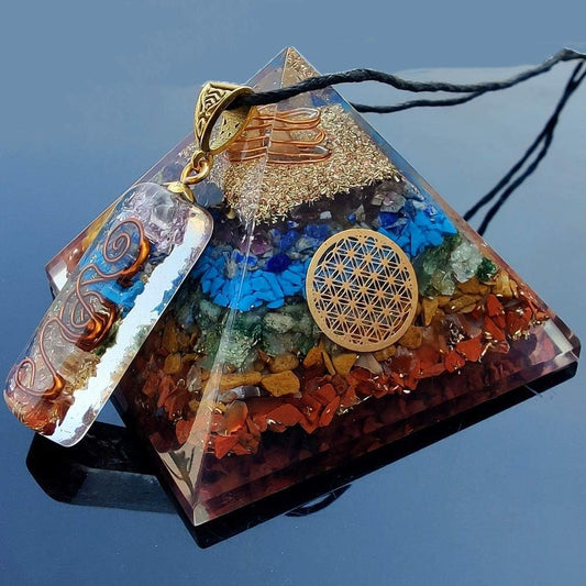 Seven Chakra Orgone Pyramid Set – Energy Healing & Protection Kit with Chakra Necklace