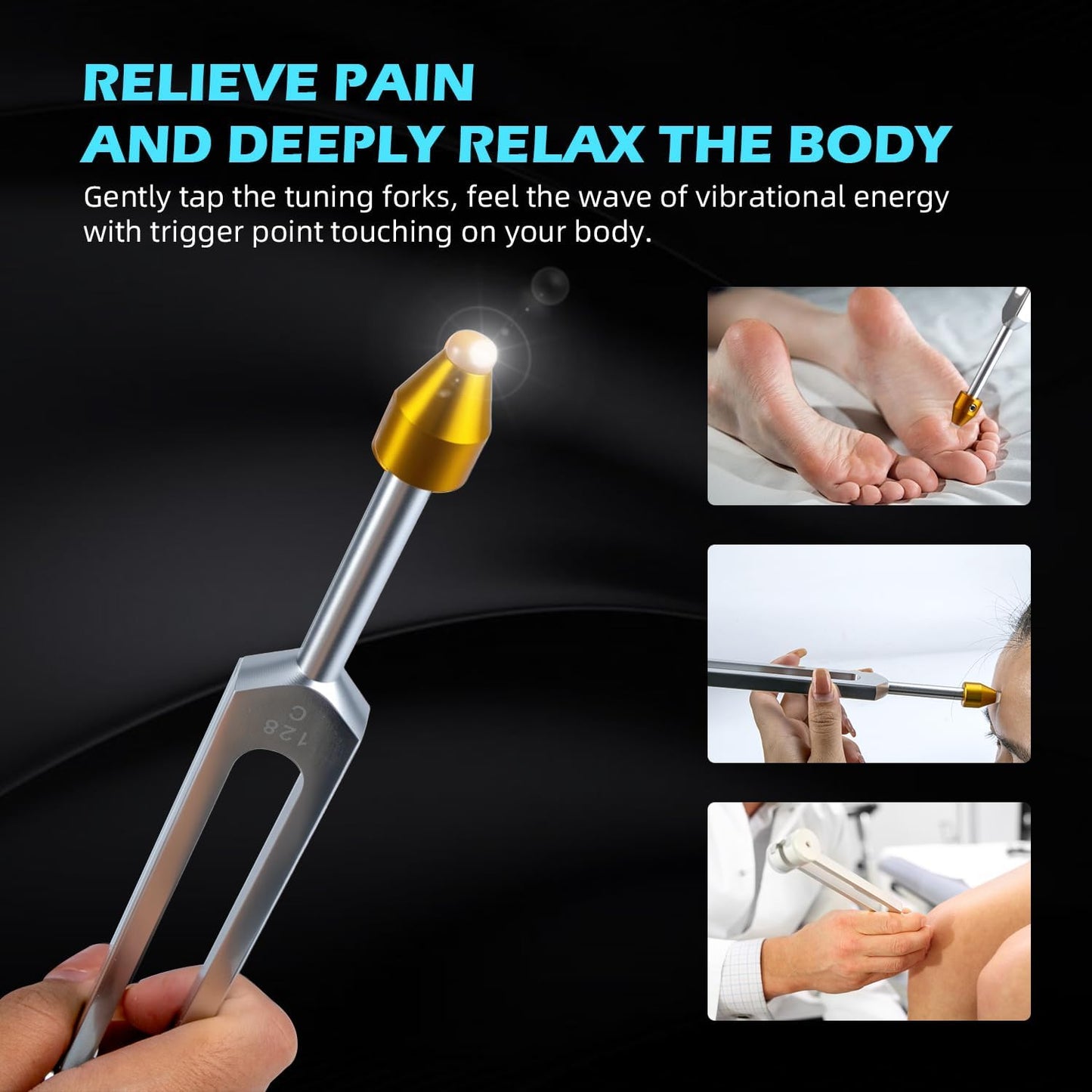 Healing Tuning Fork Set – 128Hz, 136.1Hz, 256Hz & 384Hz with Activators & Vegan Leather Pouch
