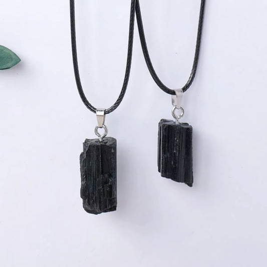 Raw Black Tourmaline Crystal Necklace – Unpolished Energy Shield Pendant