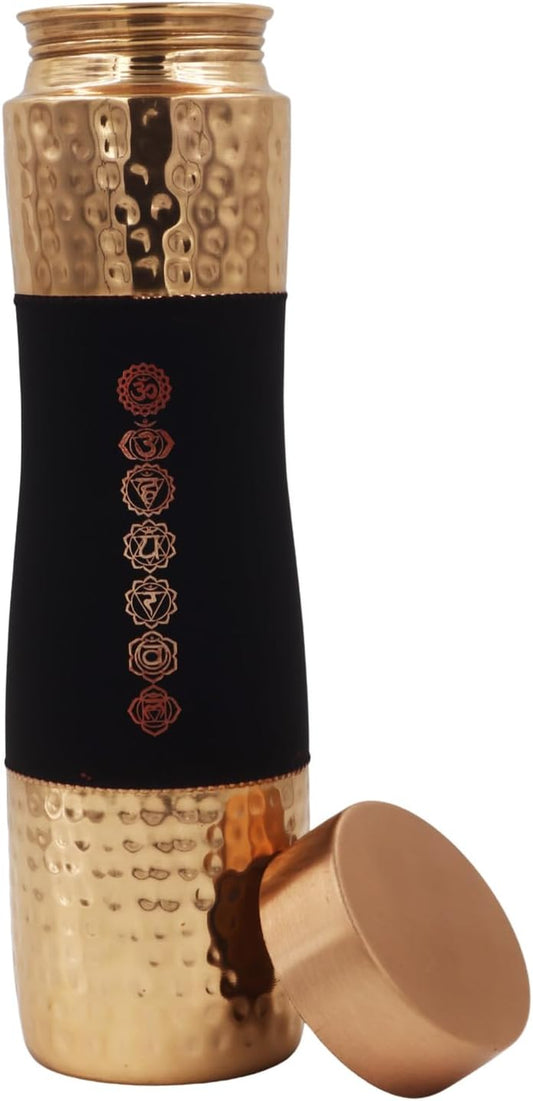 Pure Copper Water Bottle β 34oz Wide Mouth Ayurvedic Vessel (7 Chakras Design)