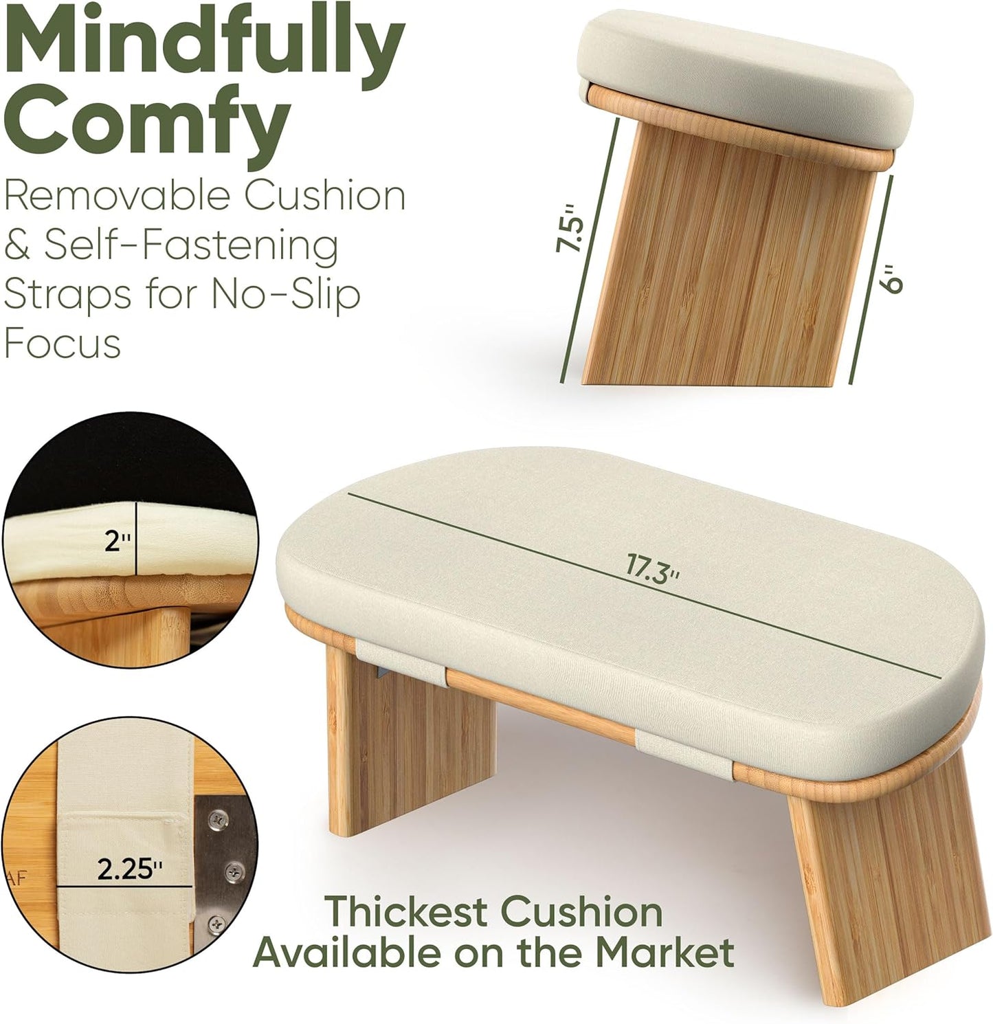 Portable Bamboo Meditation Bench — Ergonomic Seiza Chair with Cushion