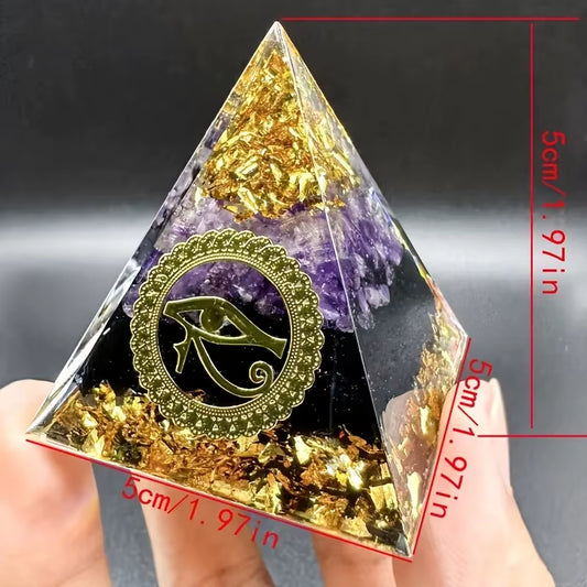 Orgone Amethyst Pyramid with Eye of Horus – Energy Healing & Protection Crystal (5cm)